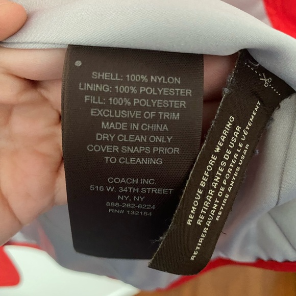 Coach Quilted Puffer Jacket Red Women's Sz L Gold Buttons Designer Contemporary - Picture 7 of 8